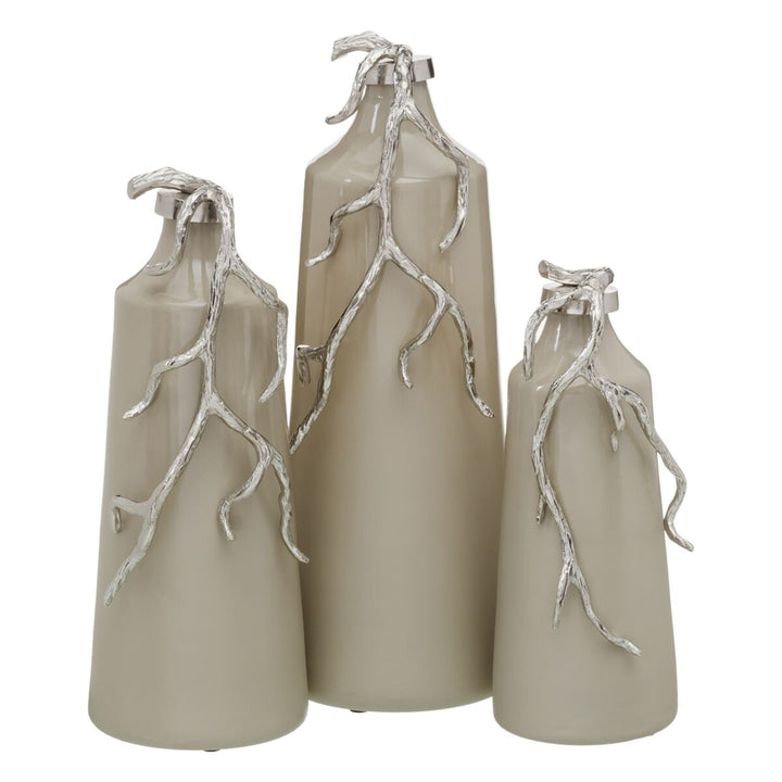 Decorative bottle Beige Silver 17 x 16 x 44 cm Decorative