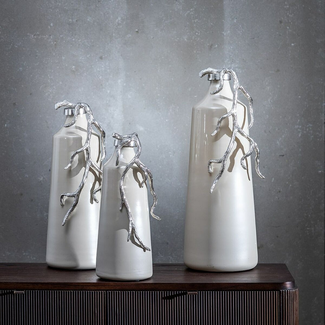 Decorative bottle Beige Silver 17 x 16 x 44 cm Decorative