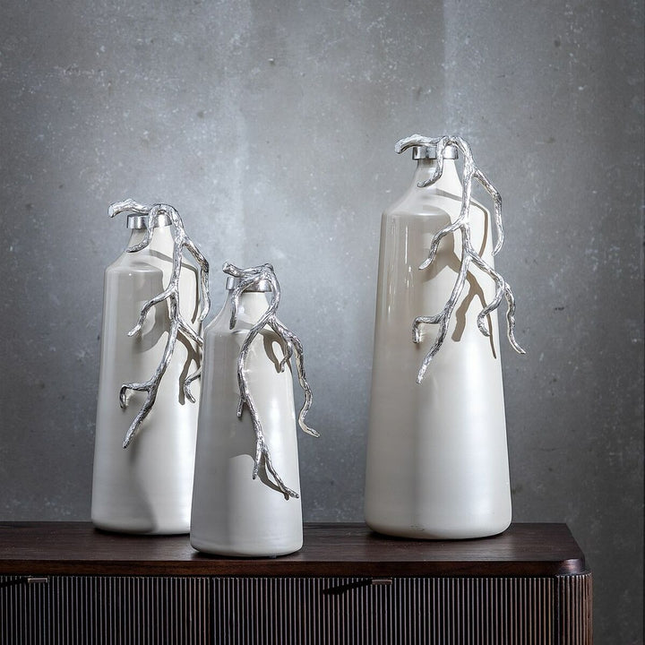 Decorative bottle Beige Silver 17 x 16 x 44 cm Decorative