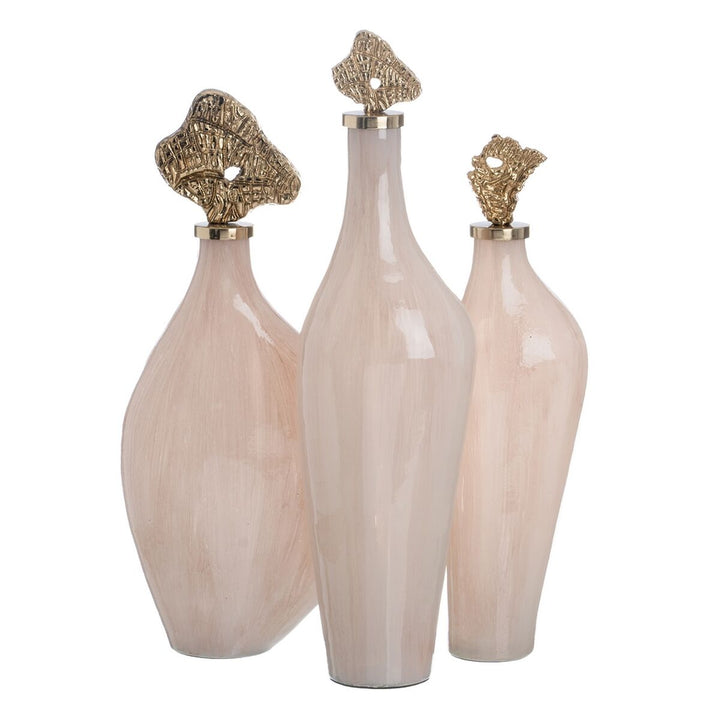 Decorative bottle Cream Golden 13 x 10 x 47 cm Decorative