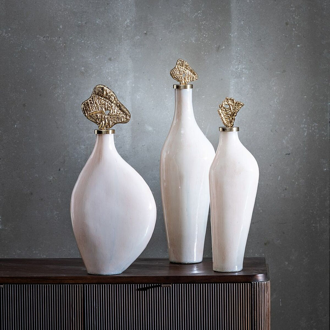 Decorative bottle Cream Golden 13 x 10 x 47 cm Decorative
