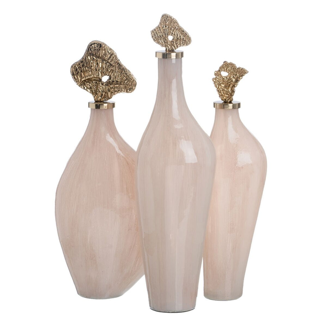 Decorative bottle Cream Golden 15 x 12 x 56 cm Decorative
