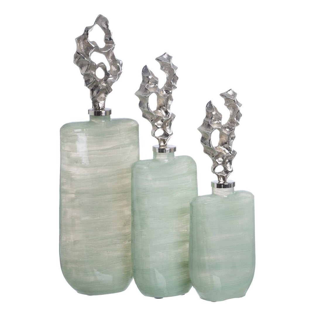 Decorative bottle Green Silver 19 x 13 x 62 cm Decorative