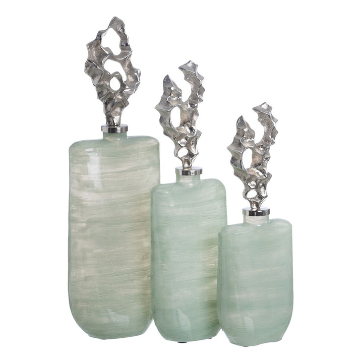 Decorative bottle Green Silver 19 x 13 x 62 cm Decorative