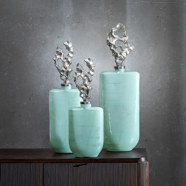 Decorative bottle Green Silver 19 x 13 x 62 cm Decorative
