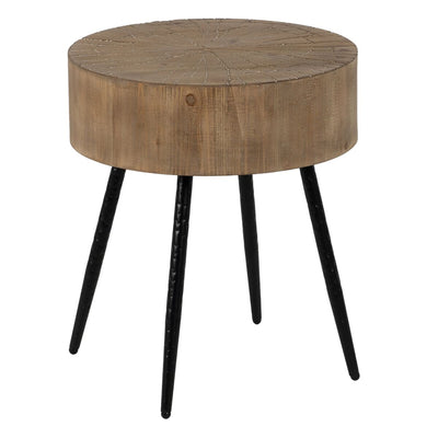 Small Side Table Black Natural Iron MDF Wood 47 x 47 x 55 cm