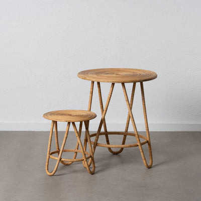 Set of 2 tables Beige Rattan 60 x 60 x 39 cm (2 Units)