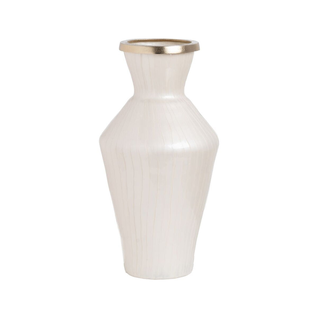 Vase White Golden Aluminium Crystal 25 x 25 x 48 cm
