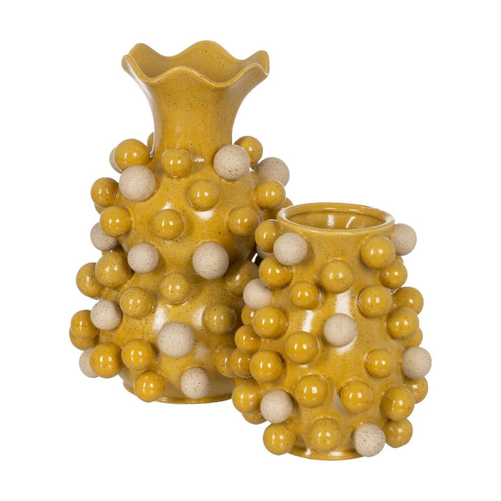 Vase Yellow White Ceramic 28,3 x 28,3 x 39,7 cm