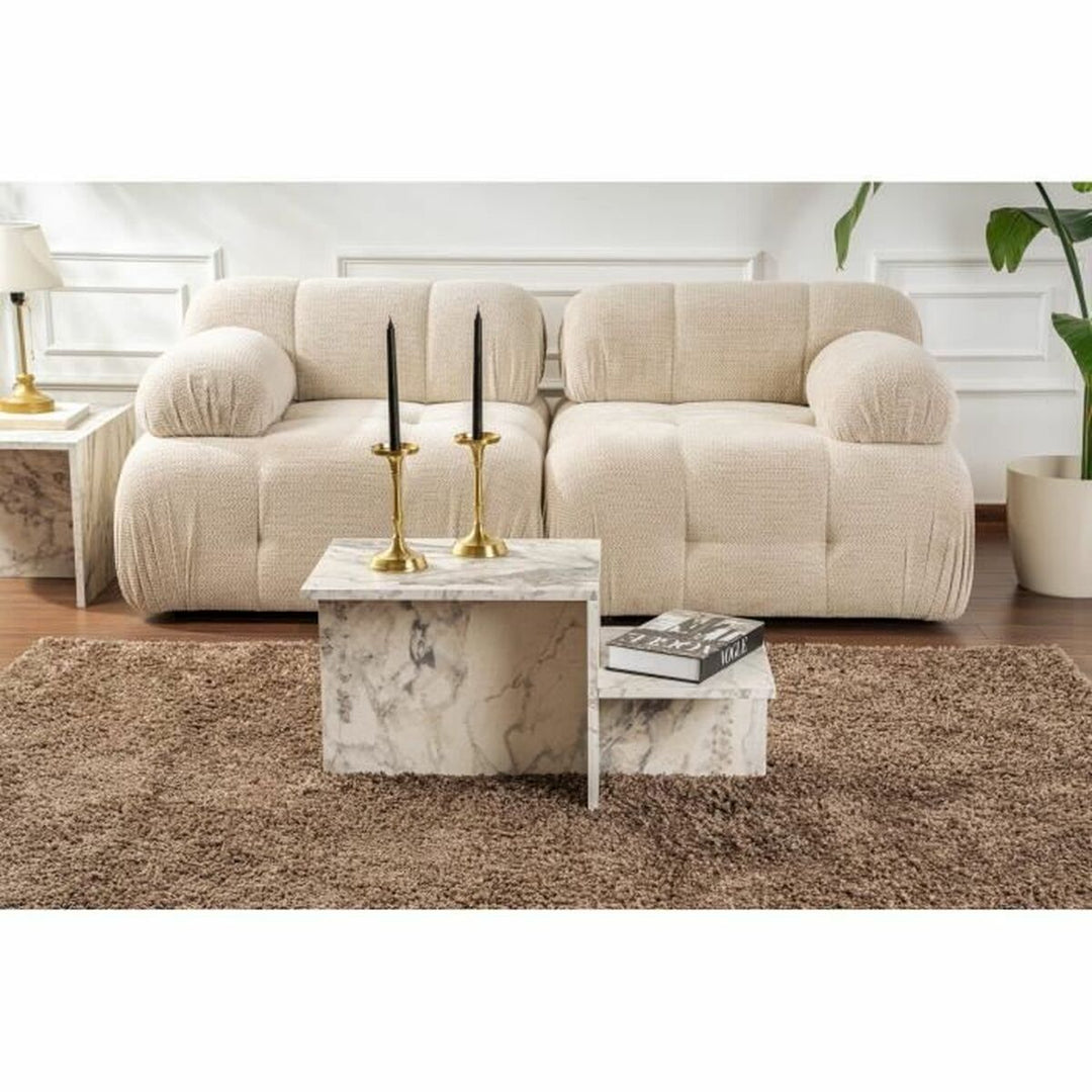 Centre Table Harmony White Grey 80 x 40 x 40 cm Marble