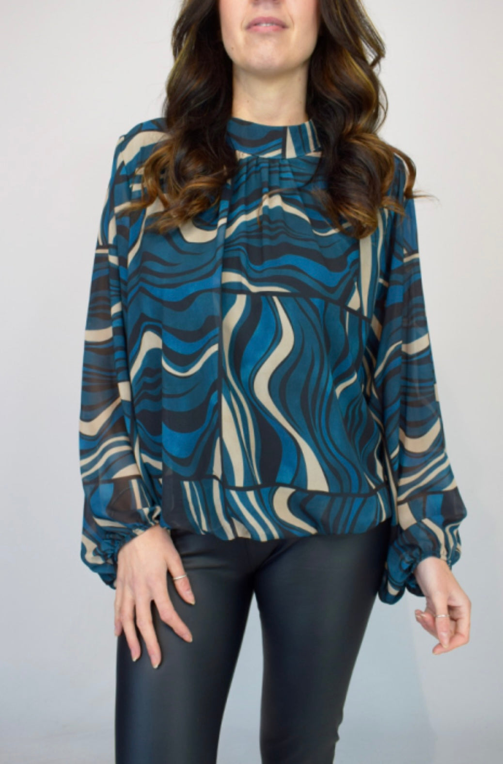 Geometric Volume Sleeve Italian Chiffon Blouse
