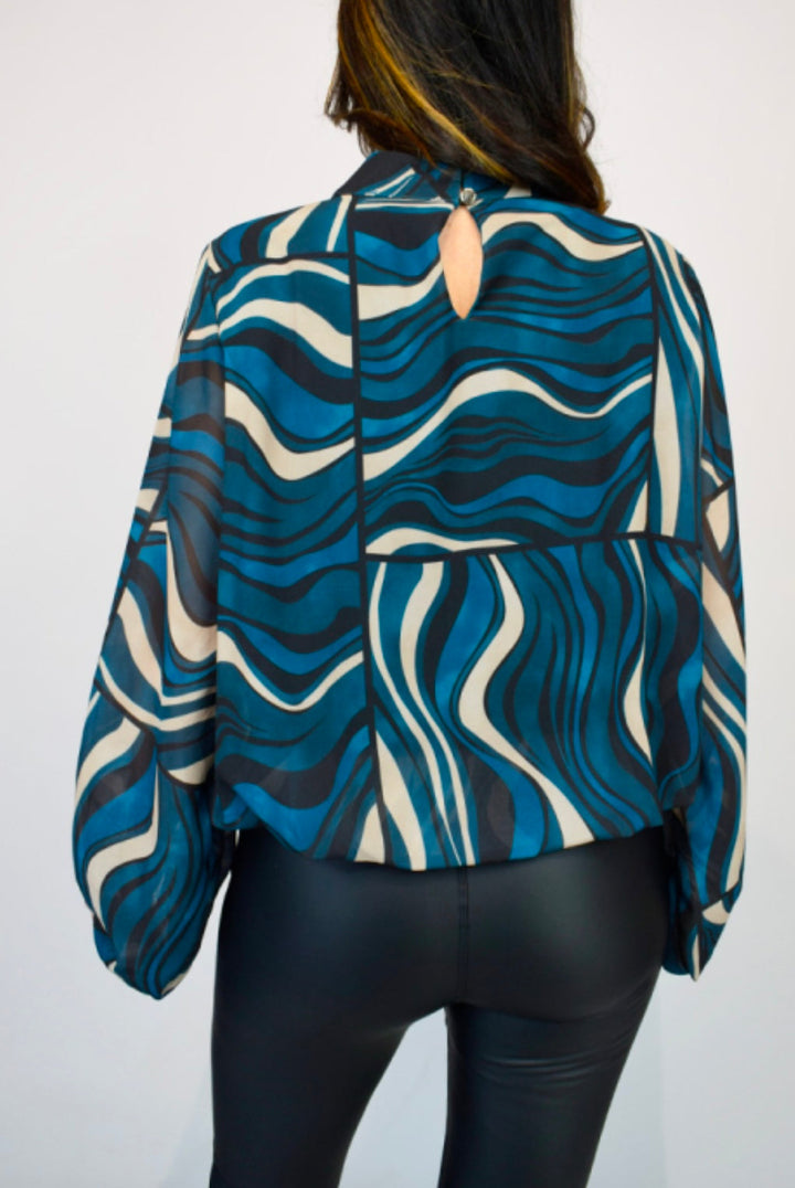 Geometric Volume Sleeve Italian Chiffon Blouse