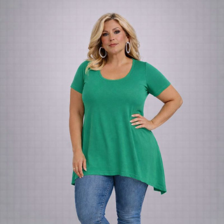 Plain Short Sleeve Hanky Hem Swing Top
