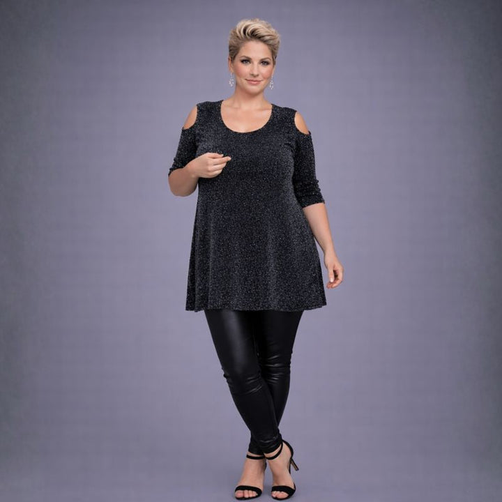 Sparkly 1/2 Sleeve Swing Top with Cold Shoulders