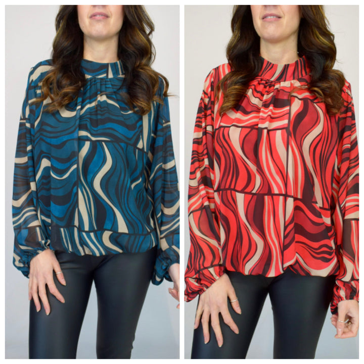 Geometric Volume Sleeve Italian Chiffon Blouse