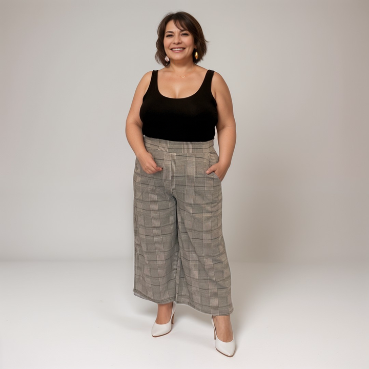 ROCKTHOSECURVES DOGTOOTH 3/4 LENGTH PALAZZO TROUSERS WITH POCKETS