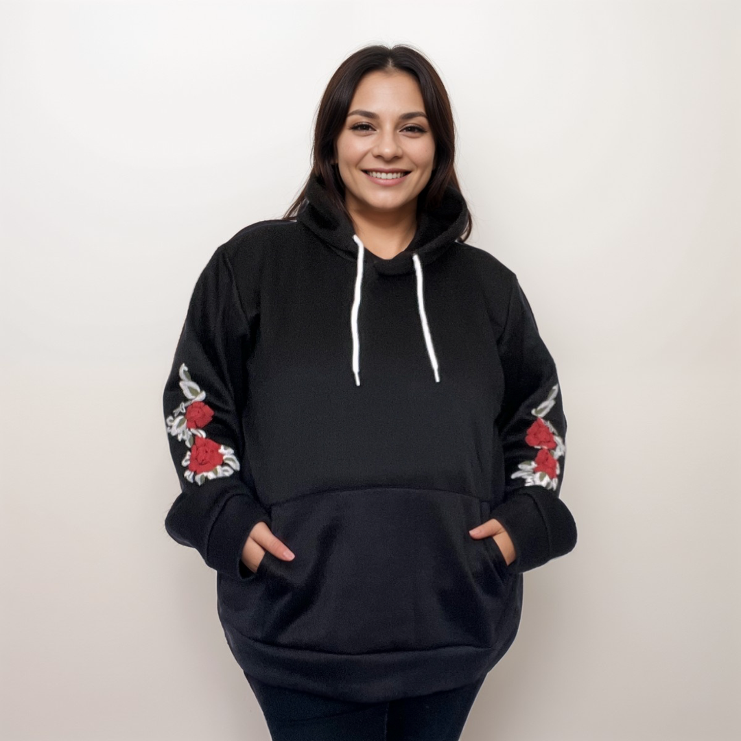 FLORAL SLEEVE POCKET FRONT HOODIE / JUMPER