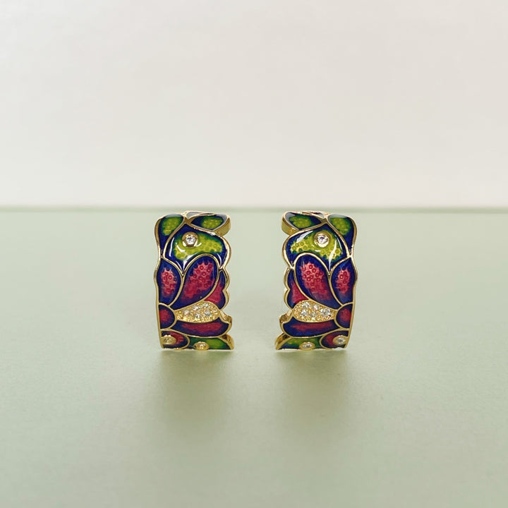 Dahlia Green Enamel Earrings