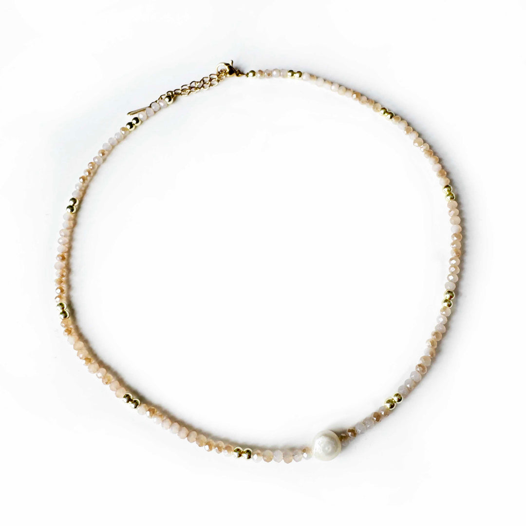 Eira Blush Crystal Beaded Necklace With Pearl And Gold Accents