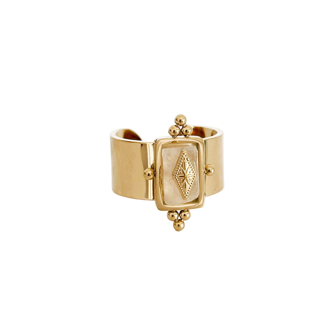 Luna Wide Band Irregular Crystal Ring