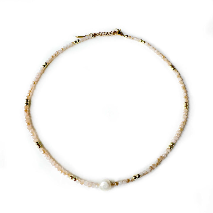 Eira Blush Crystal Beaded Necklace With Pearl And Gold Accents