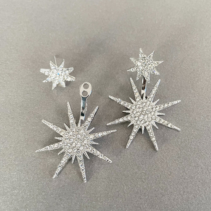 Aura Crystal Silver Starburst Earrings