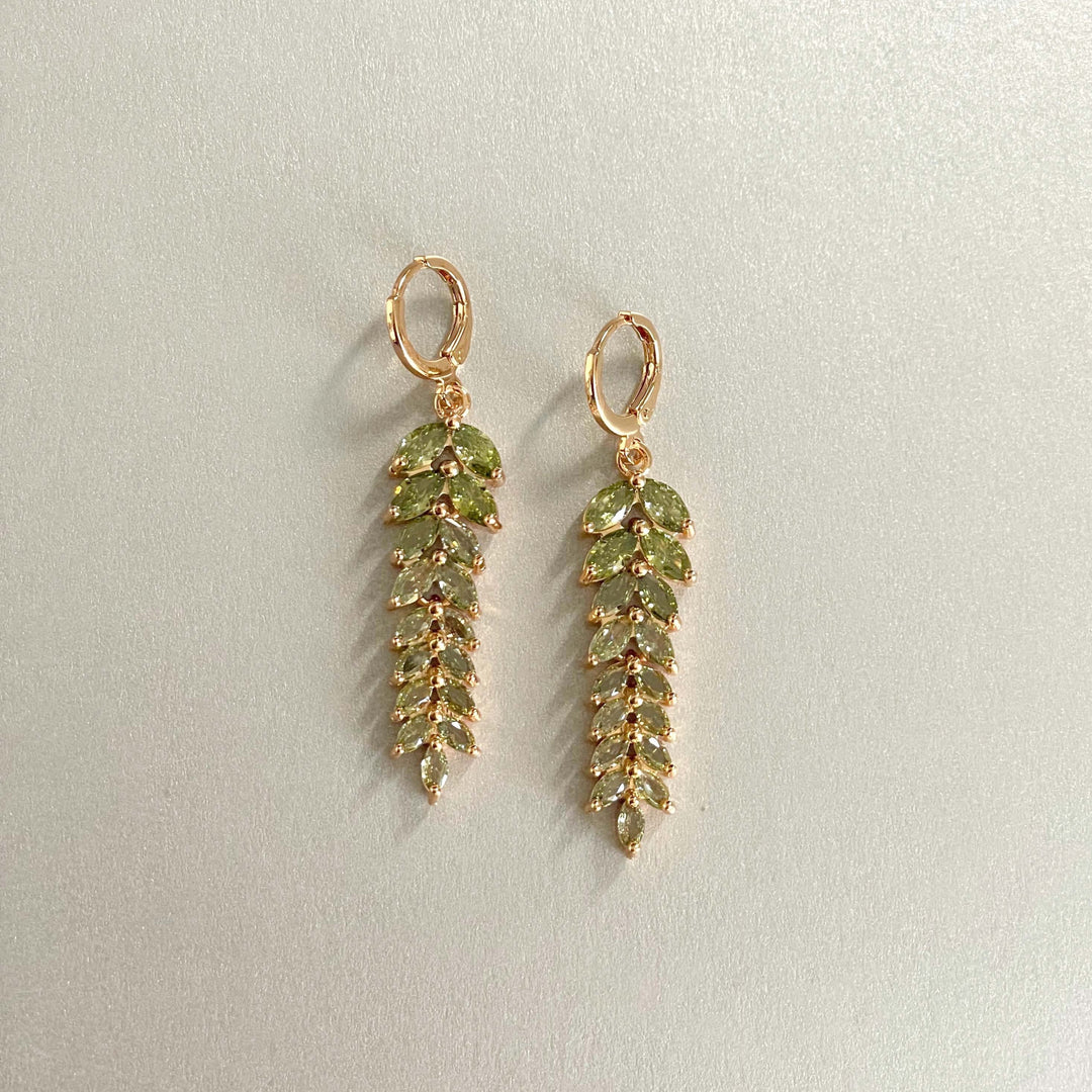 Celestina Green Jewelled Feather Earrings