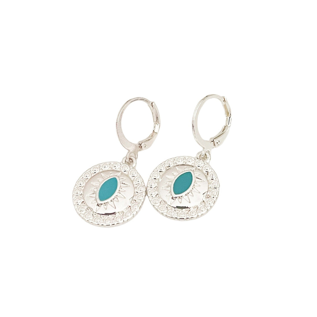 Yasmin Silver Lucky Evil Eye Charm Huggies
