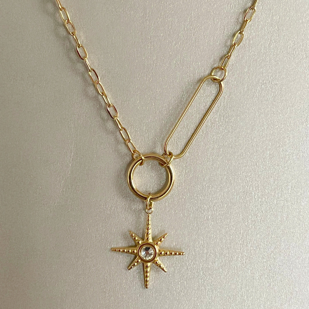 Sahara Luxe 18k Gold Plated Double Layer Sunburst Pendant Necklace
