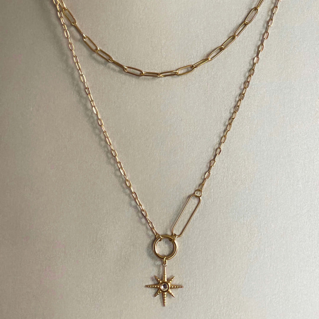 Sahara Luxe 18k Gold Plated Double Layer Sunburst Pendant Necklace