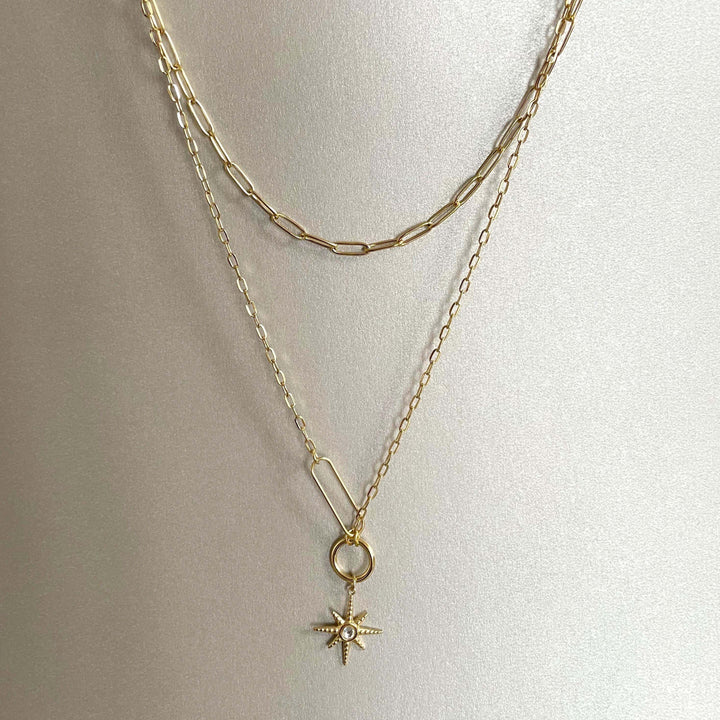 Sahara Luxe 18k Gold Plated Double Layer Sunburst Pendant Necklace