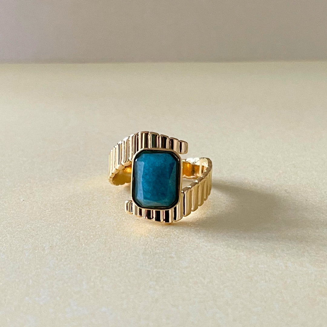 Riva Luxe 18k Gold Plated Apatite Stone Deco Ring
