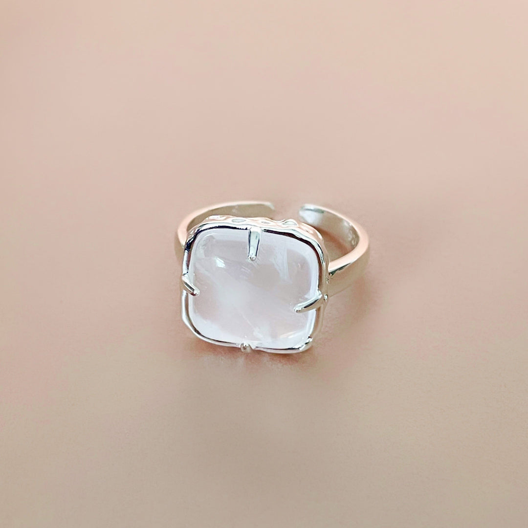 Chiara Silver Tone Cocktail Ring With White Resin Stone