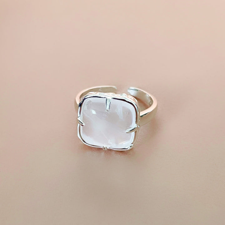 Chiara Silver Tone Cocktail Ring With White Resin Stone