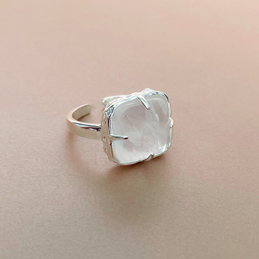 Chiara Silver Tone Cocktail Ring With White Resin Stone