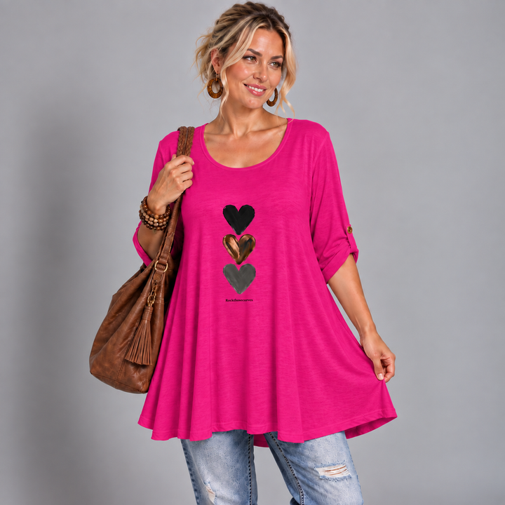 Three Hearts Swing Top With Button Tab Sleeves