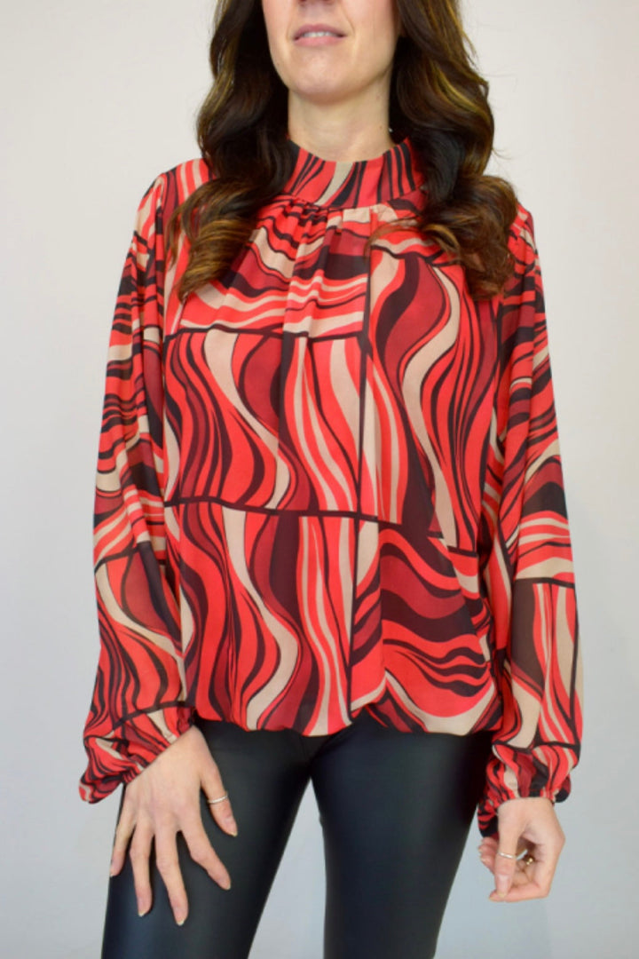 Geometric Volume Sleeve Italian Chiffon Blouse
