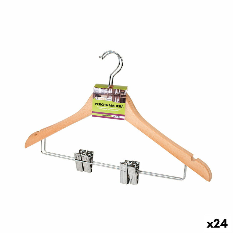 Set of Clothes Hangers Confortime Brown Clamps Wood 2 Pieces (24 Units)