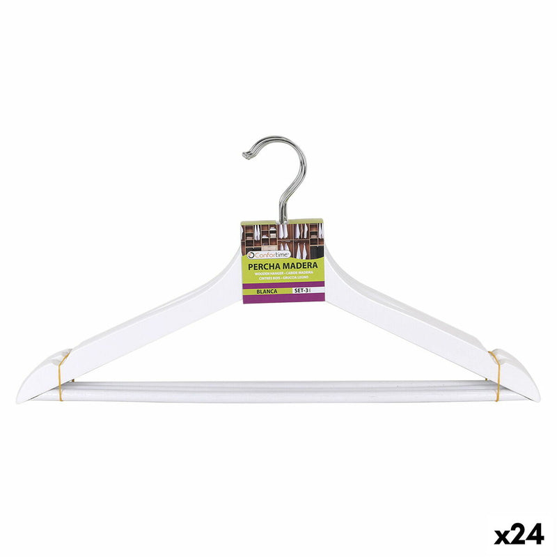 Set of Clothes Hangers Confortime White Wood 3 Pieces (24 Units)
