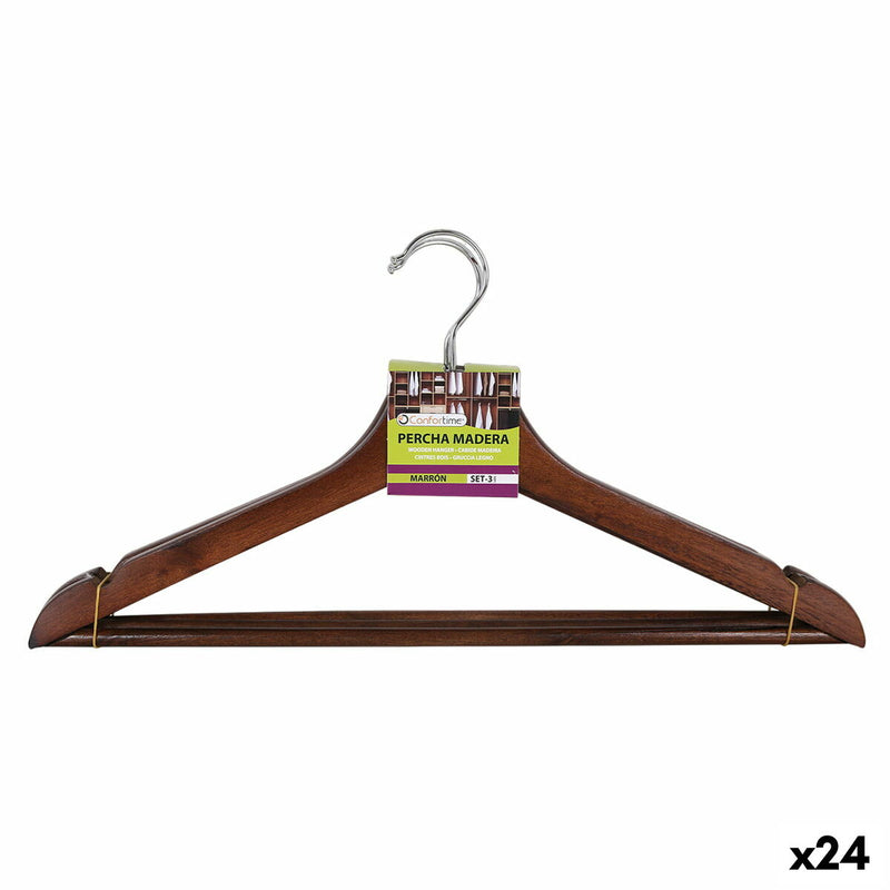 Set of Clothes Hangers Confortime Brown Wood 3 Pieces (24 Units)