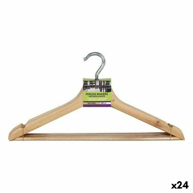 Set of Clothes Hangers Confortime Non-slip Brown Wood 3 Pieces (24 Units)