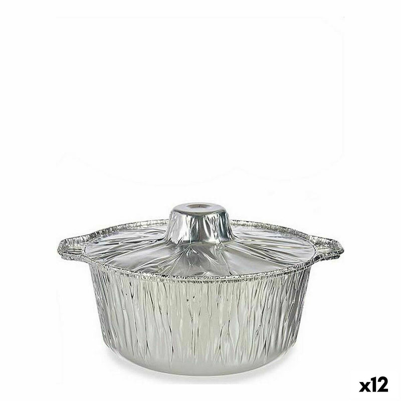 Ensemble de plats pour la cuisine Jetable Casserole Avec couvercle Aluminium 25,5 x 22 x 9,5 cm (12 Unités)