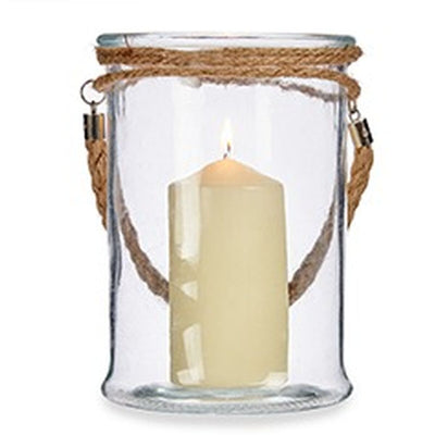 Candleholder Transparent Glass Seagrass 14,5 x 21 x 14,5 cm (6 Units)