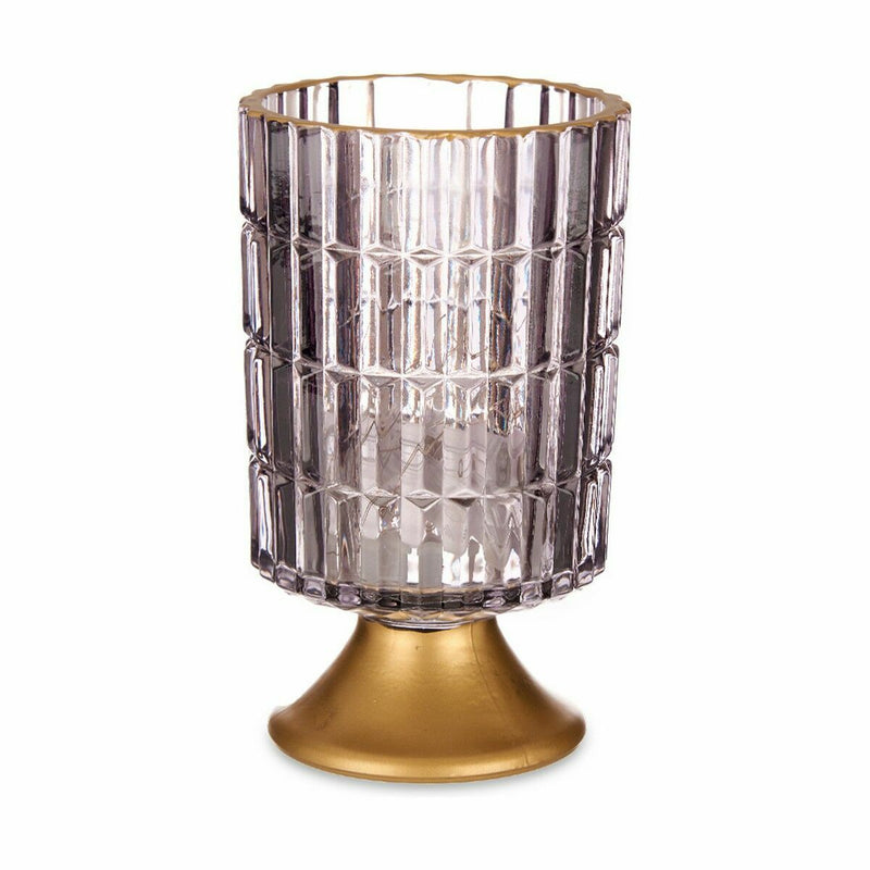 Lanterna LED Cinzento Dourado Vidro 10,7 x 18 x 10,7 cm (6 Unidades)