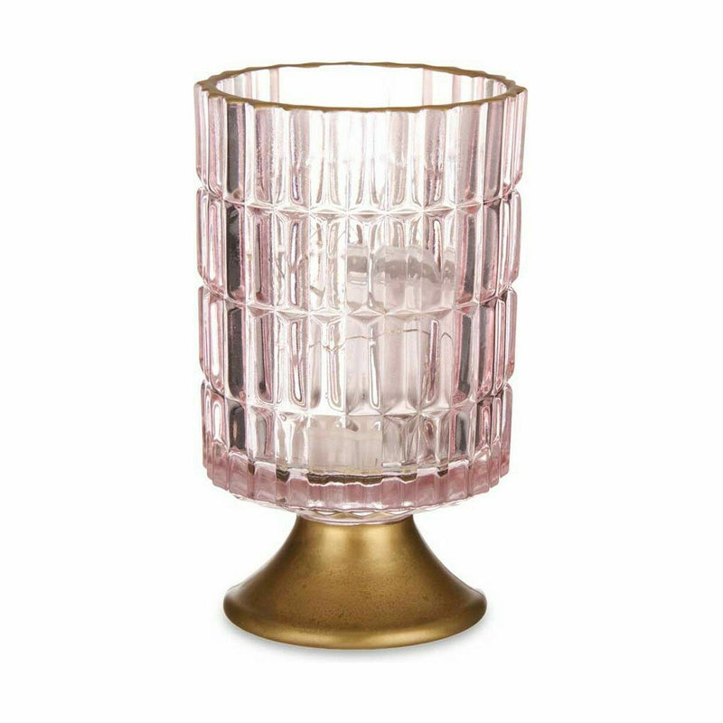 Lanterna LED Cor de Rosa Dourado Vidro 10,7 x 18 x 10,7 cm (6 Unidades)