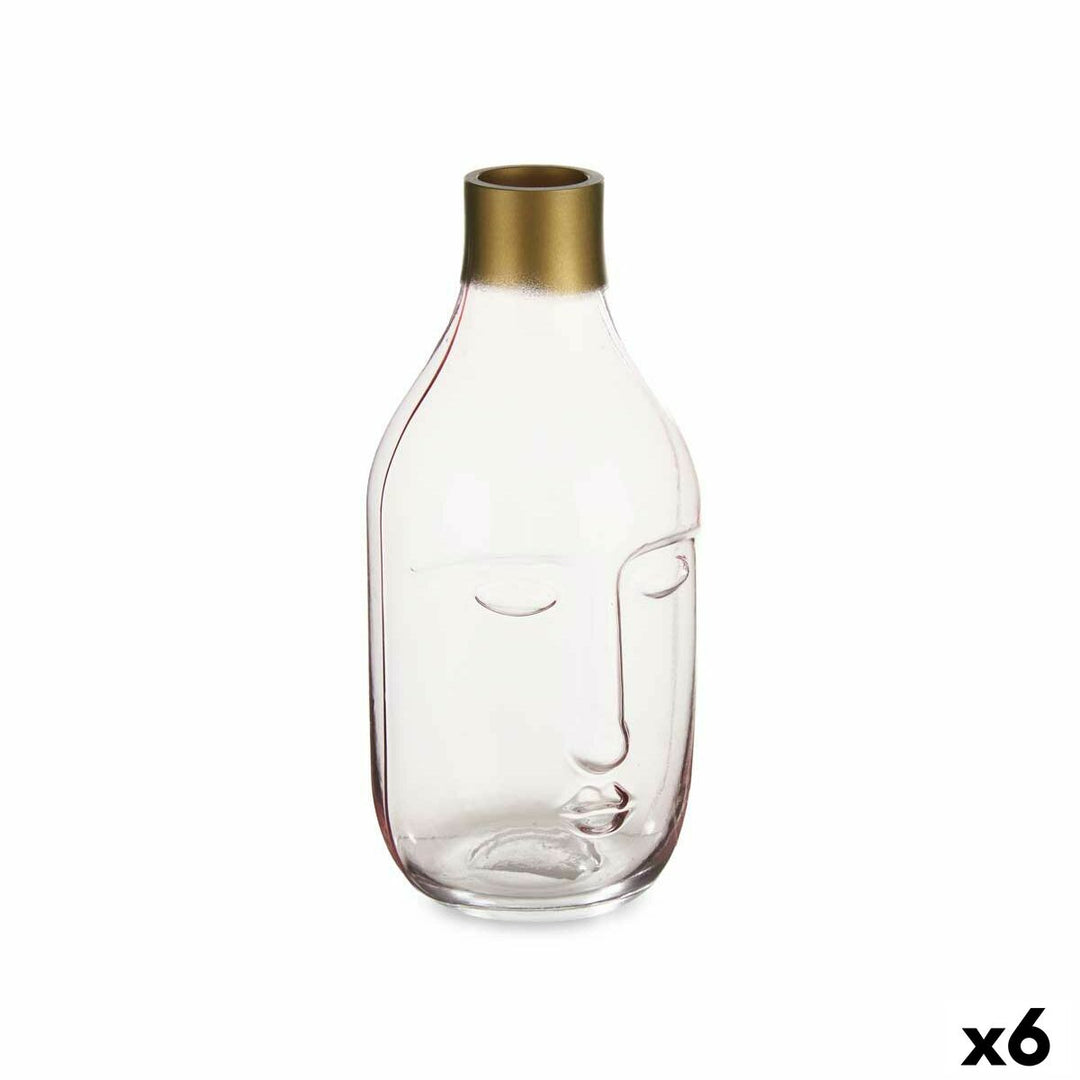 Vase Gift Decor Pink Glass Face 11 x 24,5 x 12 cm (6 Units)
