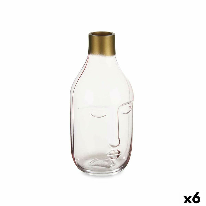Vase Gift Decor Pink Glass Face 11 x 24,5 x 12 cm (6 Units)