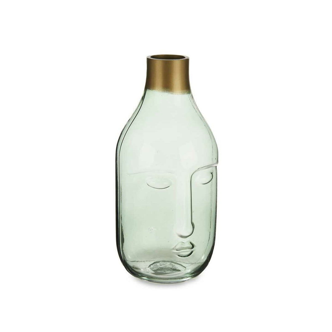 Vase Gift Decor Green Glass Face 11 x 24,5 x 12 cm (6 Units)