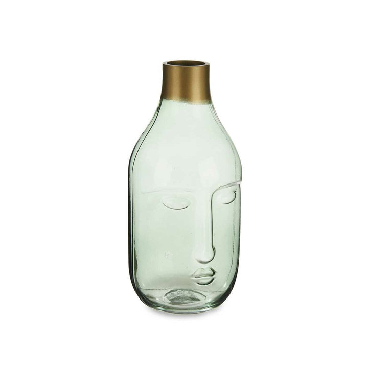 Vase Gift Decor Green Glass Face 11 x 24,5 x 12 cm (6 Units)