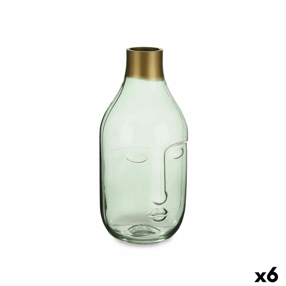 Vase Gift Decor Green Glass Face 11 x 24,5 x 12 cm (6 Units)